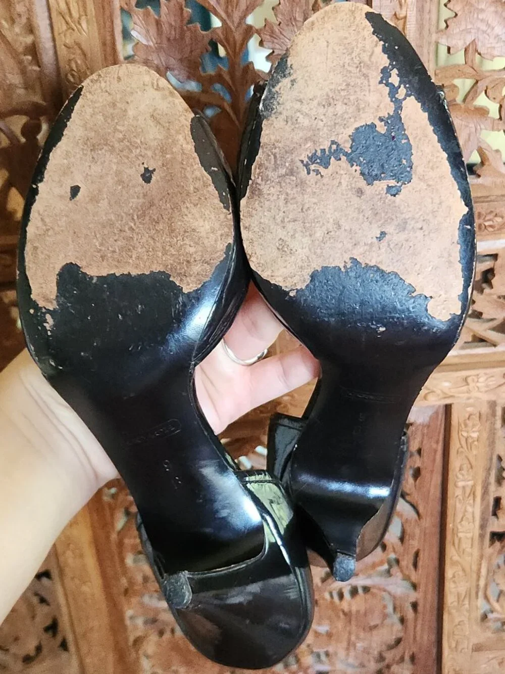 Coach Belinda Black Leather Heels with Gold Accents